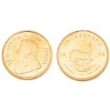 A 1oz 22ct gold South Africa Krugerrand, 1974Both sides with some very, very light surface marks.