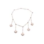 Georg Jensen - A necklace of swollen rod form with five swollen rods each with square pendant drops,