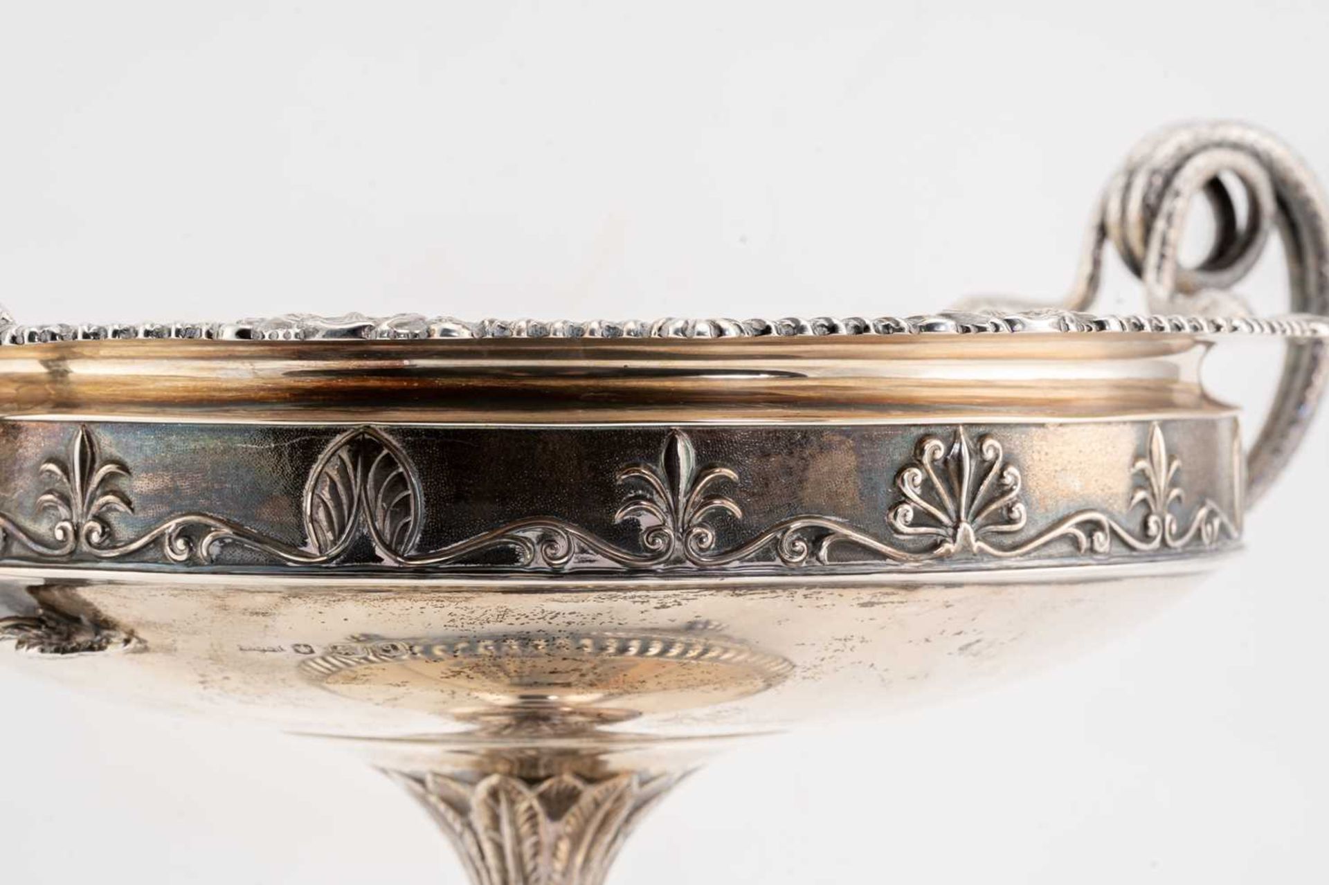 A large George V silver pedestal bowl, Sheffield 1933 by James Dixon & Sons, the twin-handles formed - Image 6 of 14