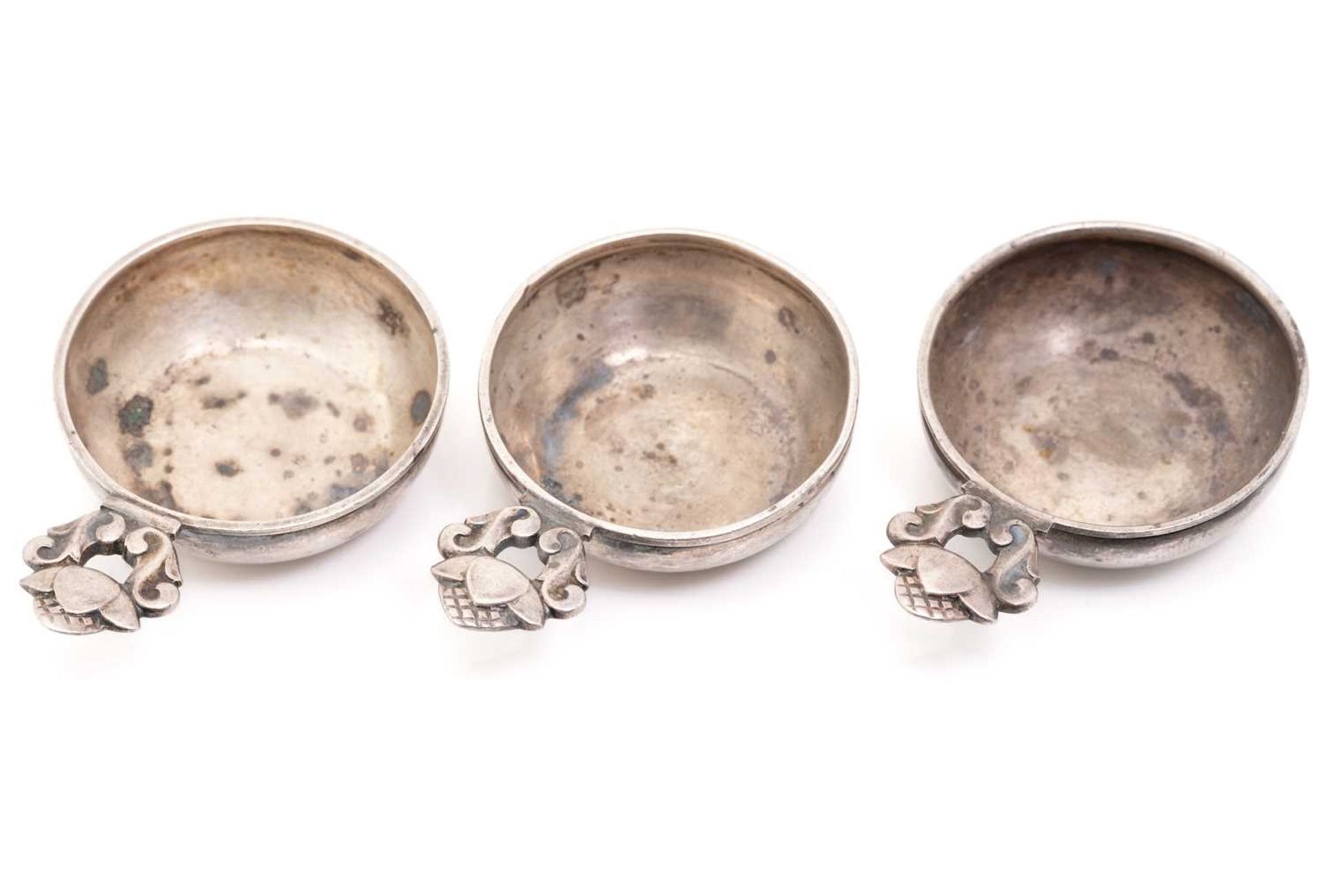 Georg Jensen- a set of three salts from the Acorn collection designed by Johan Rohde, No 402B, 5.