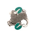 Georg Jensen - A brooch depicting a lamb flanked by two enamel green leaves, fitted with hinged