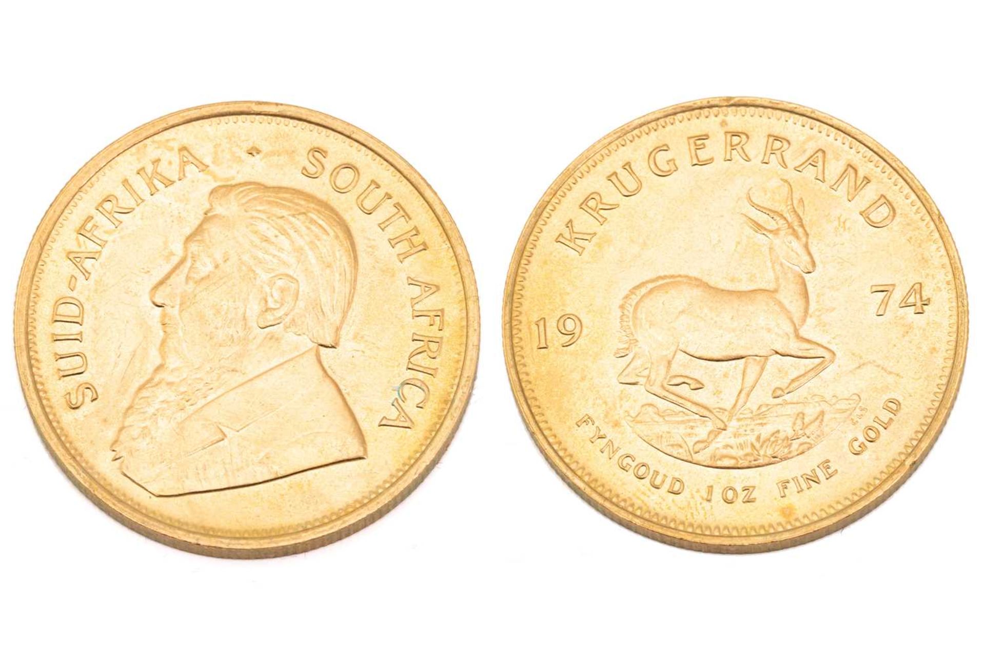 A 1oz 22ct gold South Africa Krugerrand, 1974Obv: light surface marks to bust. Rev: Some tiny edge