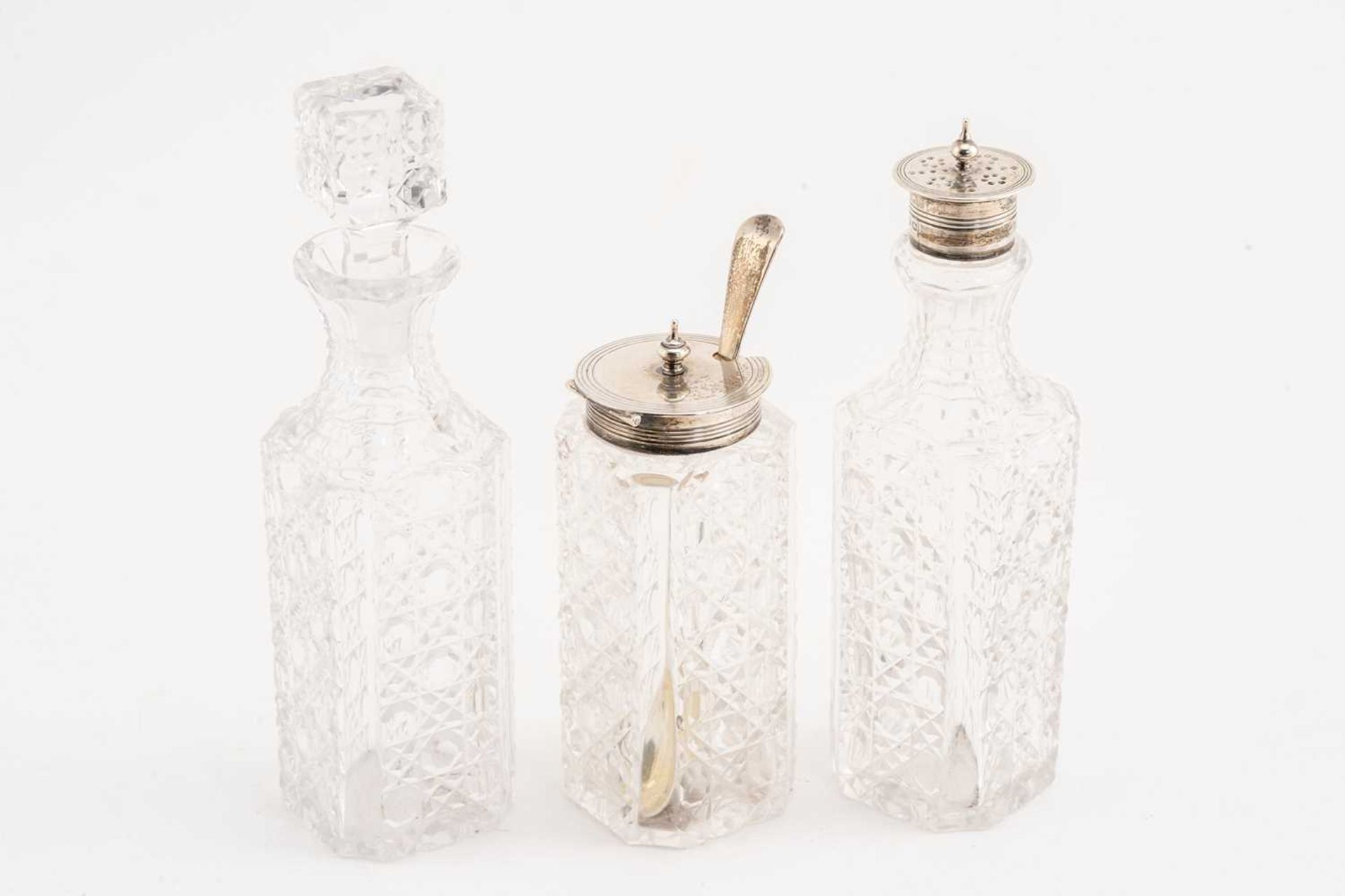 A late Victorian silver six-bottle cruet stand, Sheffield 1893 by Mappin and Webb, of rectangular - Image 6 of 7