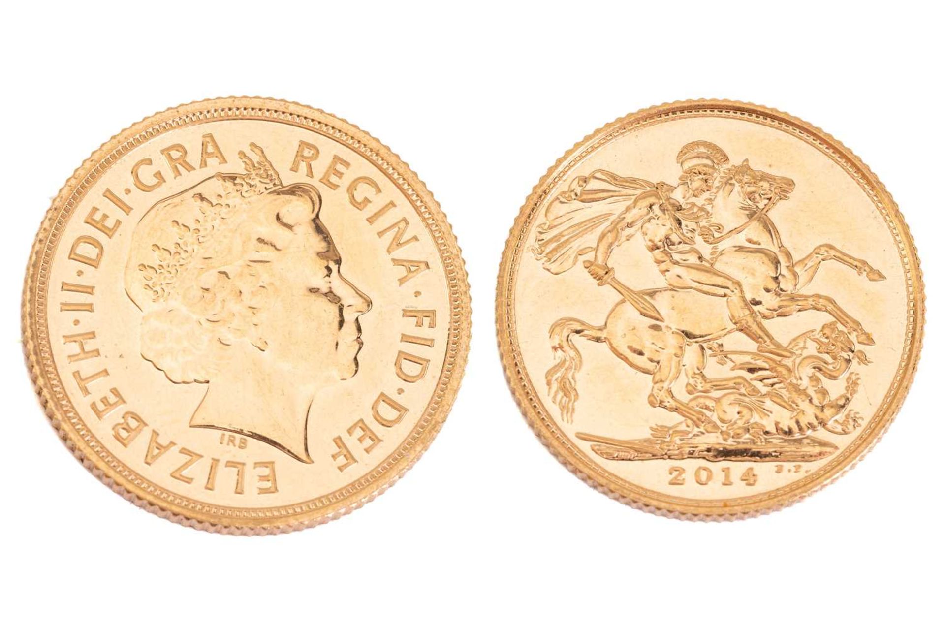 An Elizabeth II full sovereign, dated 2014.