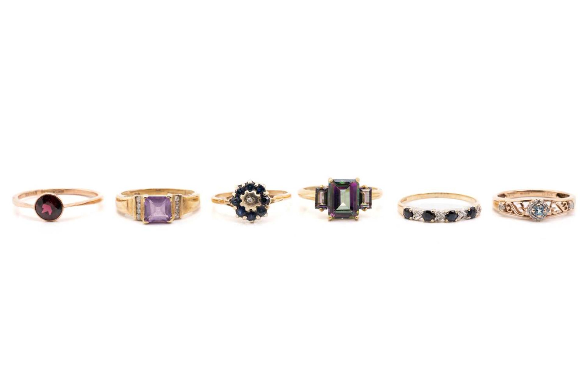 A 9ct yellow gold and amethyst dress ring, size M 1/2, together with a 9ct yellow gold and '
