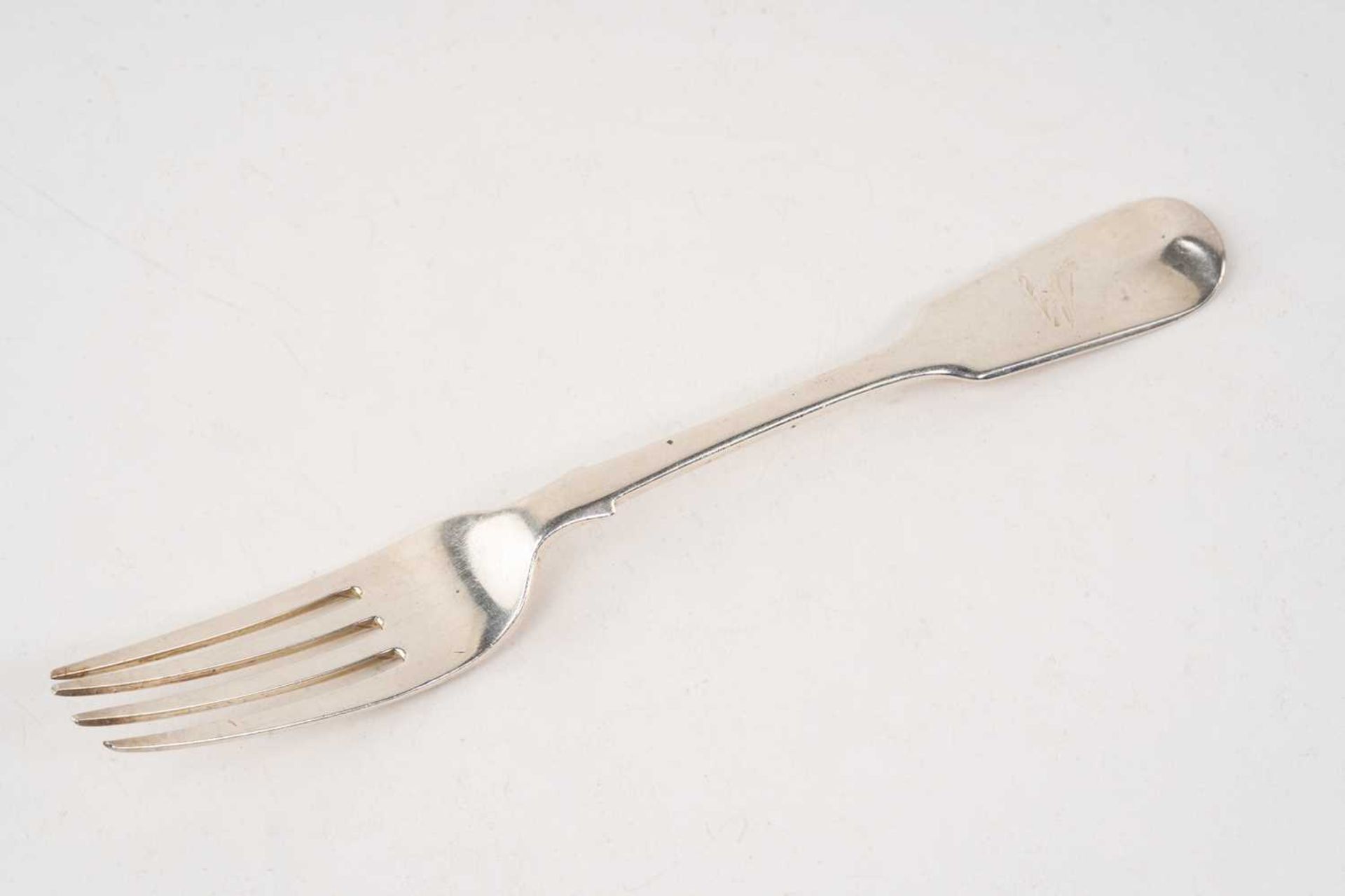 A part canteen of silver fiddle pattern flatware, some with crests engraved to terminals. Mixed - Image 12 of 13