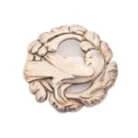 Georg Jensen - A brooch depicting dove in wreath, with hinged pin stem and safety catch fittings,
