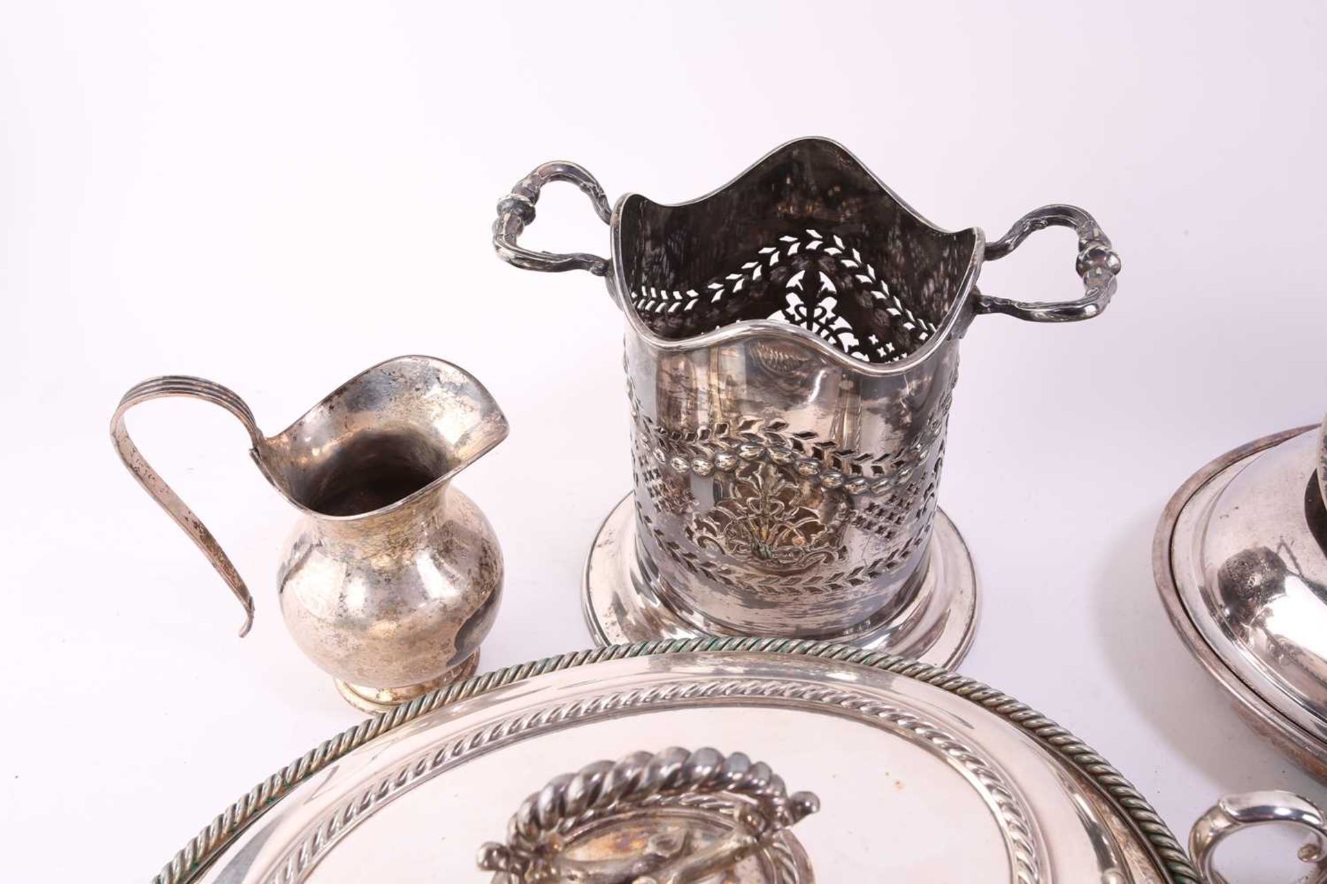 A quantity of silver plate including a three piece tea set in late 18th century style, by - Image 3 of 10