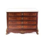A French Napoleon III marble topped rosewood dressing commode with marquetry decoration, fitted four