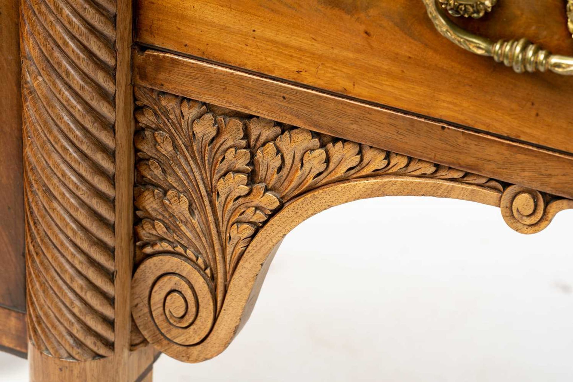 A Regency mahogany sideboard, the rectangular top with rounded corners and ebony strung edge over - Image 5 of 17