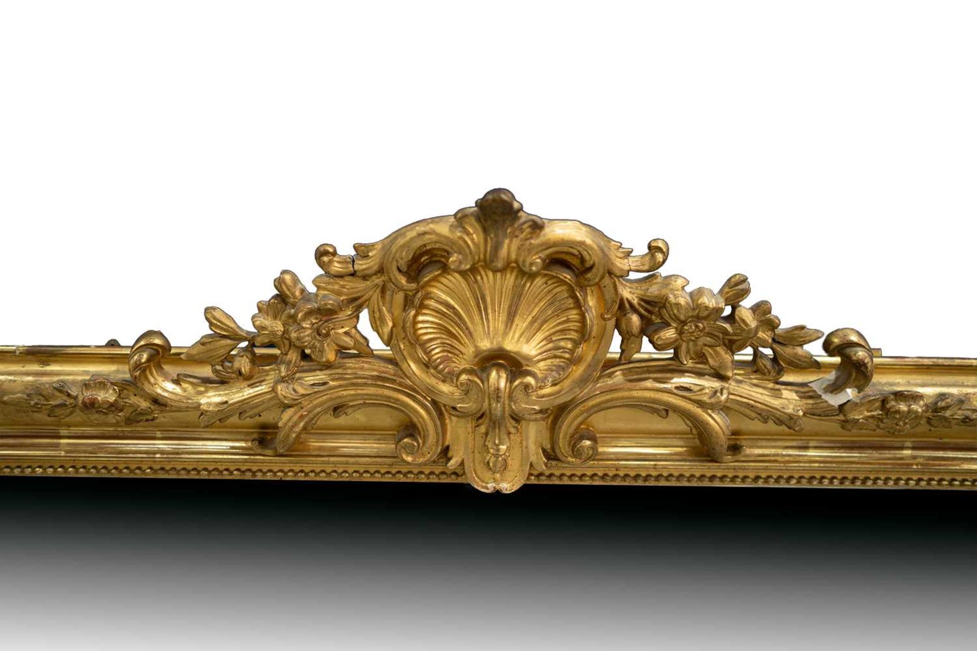 A late 19th-century French giltwood framed mirror, with shell and floral garland surmount, 154 cm - Image 2 of 5