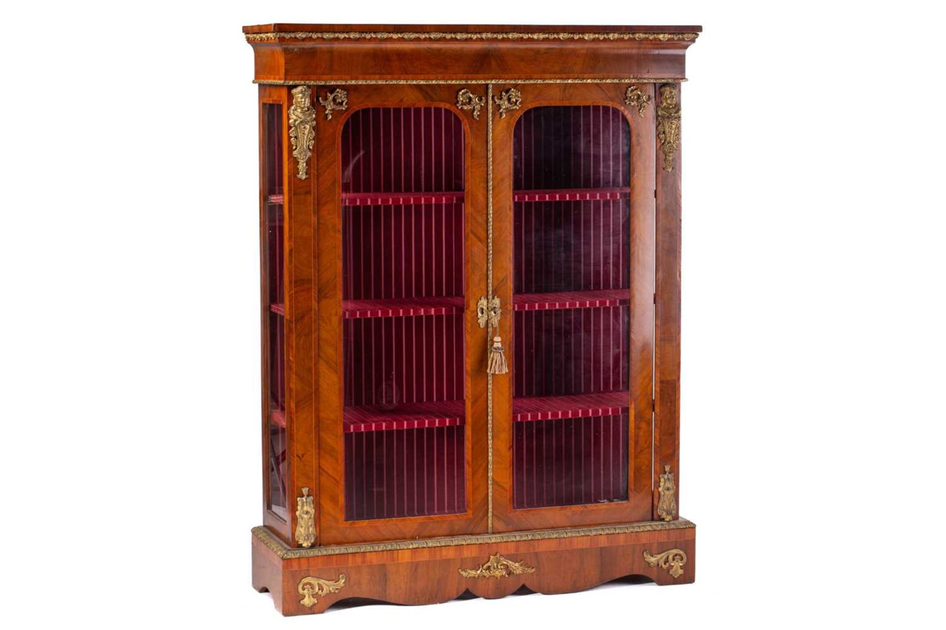 A Victorian French style two door figured walnut vitrine, with satin wood stringing and tulipwood - Image 3 of 13