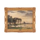 Arthur A Friedenson (Staithes Group 1872-1955), rural landscape, horses beside a lake, oil on