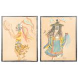 Lea Lafugie (1890 - 1972), Tibetan ceremonial costume designs, a pair, signed and dated Hemis
