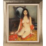 20th Century Japanese School, study of a nude at a dressing table, signed, oil on canvas, 79 x 64