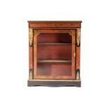 A Victorian ebonized and red Boule marquetry inlaid single door pier cabinet with gilt metal