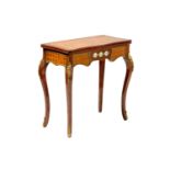 A Louis XV style mahogany and cube parquetry fold over serpentine gaming table, 20th century, the