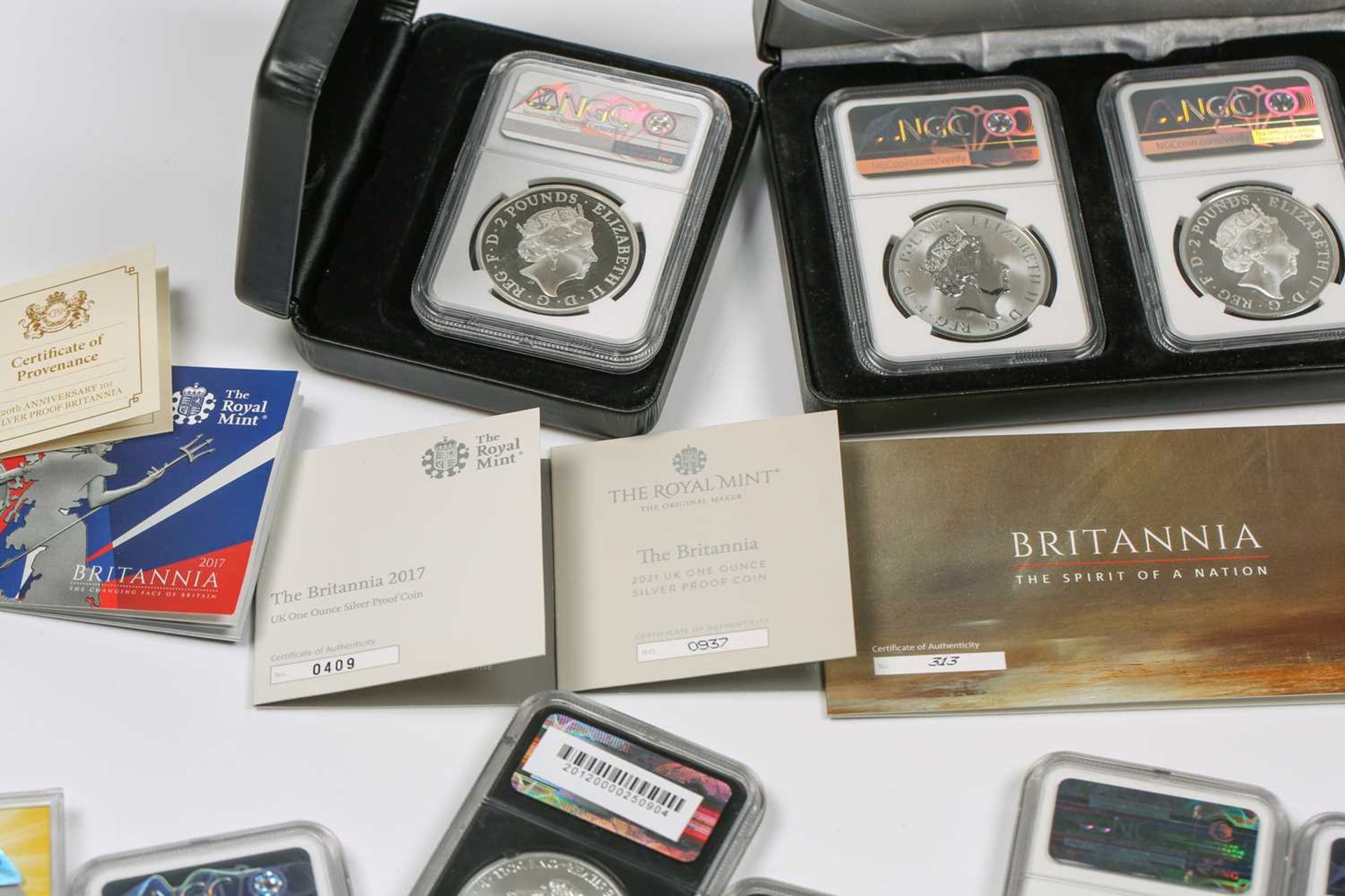 A collection of eleven fine silver proof crown size coins, comprising two coin set Britannia 'The - Image 7 of 14