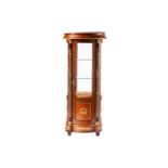 A good quality French Empire style marble topped walnut oval section pedestal vitrine , late 20th