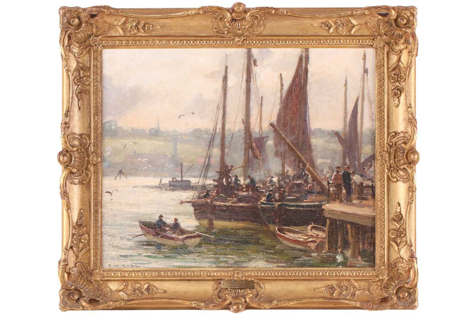 Ernest Higgins Rigg (Staithes Group 1868-1947), 'Whitby Harbour', oil on panel, signed to lower left