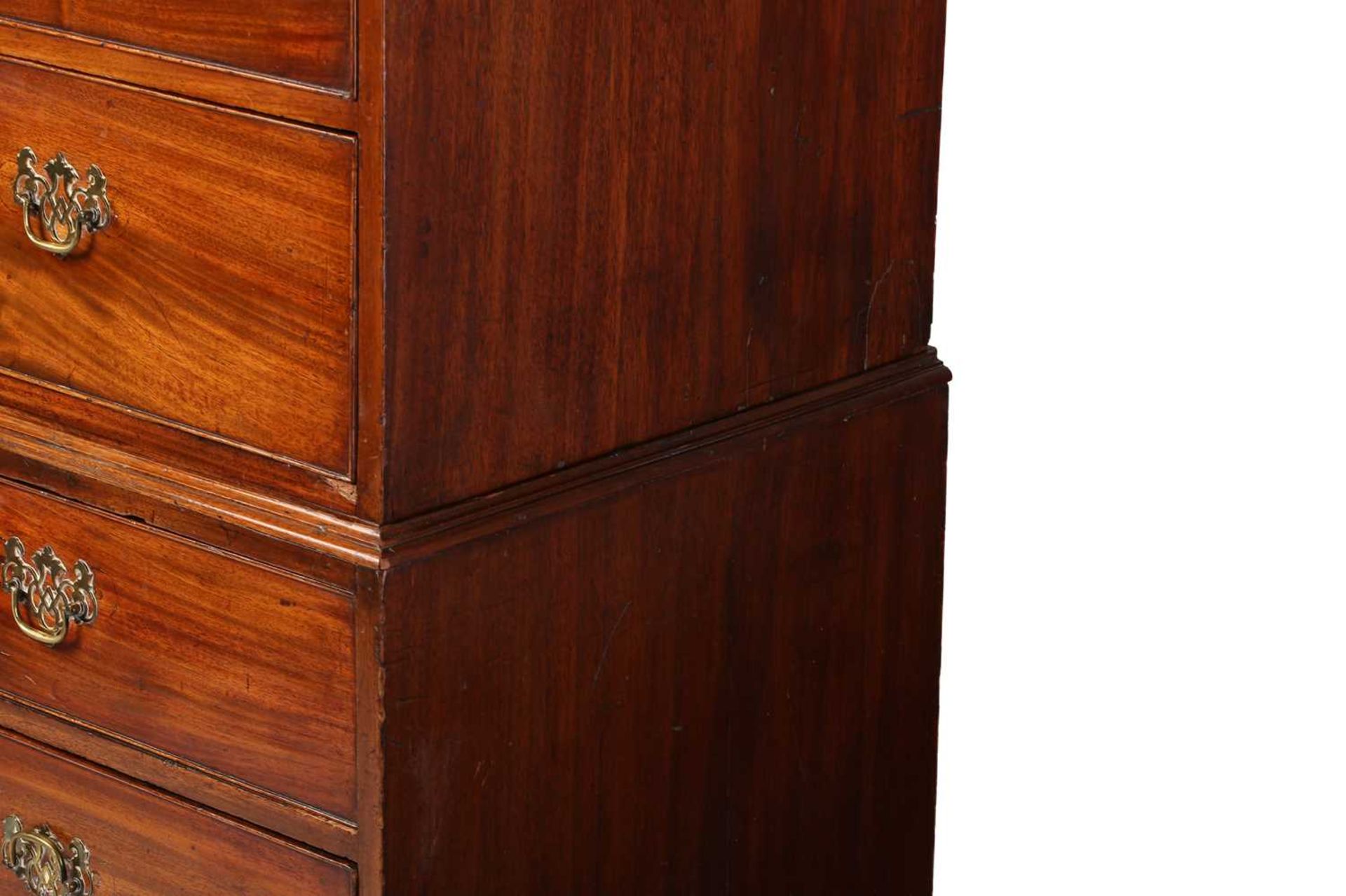 A George III mahogany chest on chest, the upper section with two short over three long drawers and - Image 4 of 8