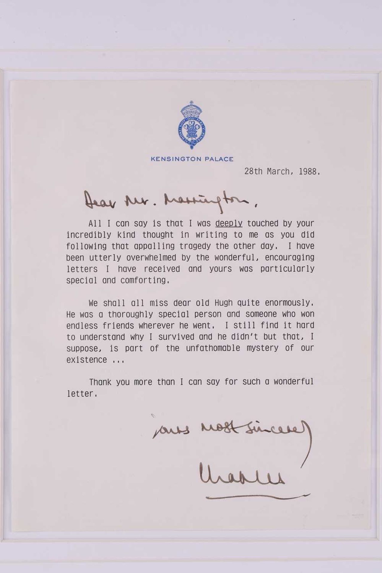 Charles III: a hand-signed letter, written to Robert Marrington thanking him for his condolence - Image 3 of 8