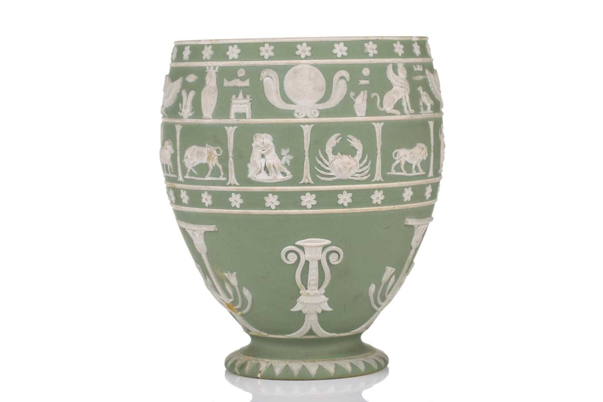 A 19th-century Wedgwood sage green Jasper dip canopic jar, (lacking original cover), modelled with - Image 5 of 13