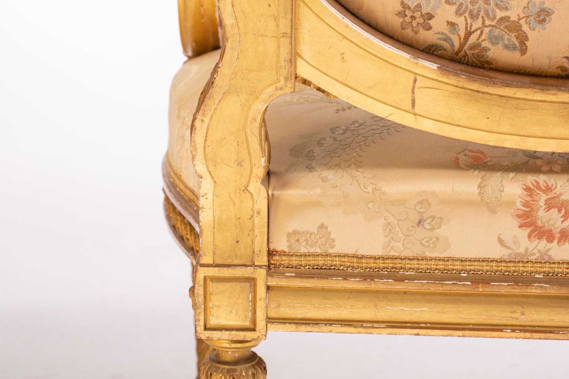 In the manner of George Jacob; a Louis XVI style finely carved wood and gilt gesso fauteuil, late - Image 9 of 35