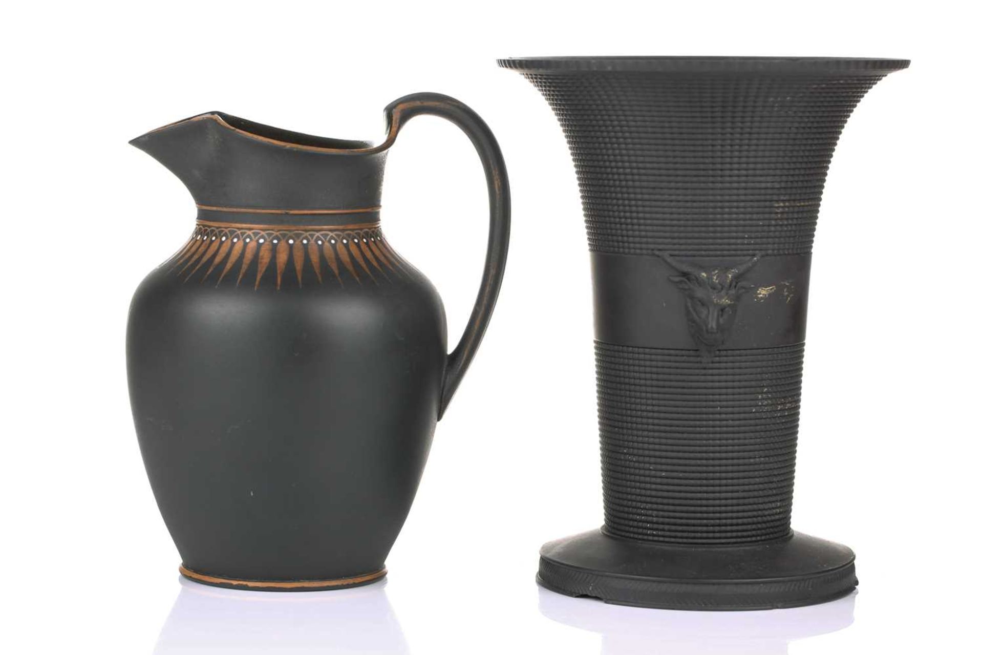 An early 19th century Wedgwood black basalt vase, of flared rim form with twin satyr mask - Image 2 of 25