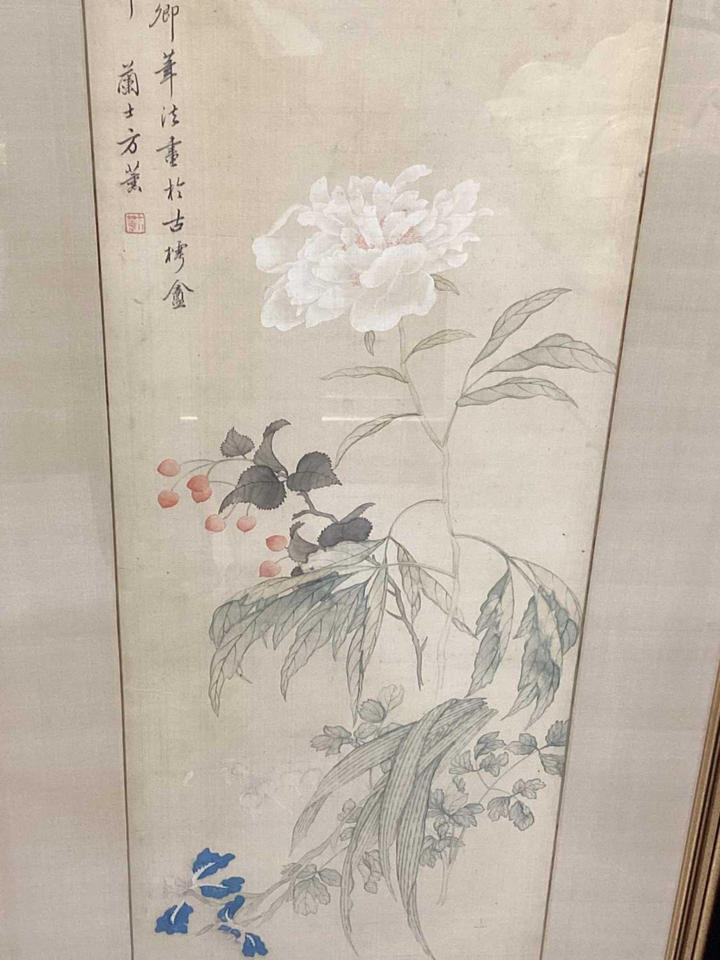 Fang Xun (Chinese, 1736 - 1799) Iris, wallflower, michaelia and peony, signed, watercolour on - Bild 14 aus 15