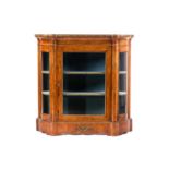 A Victorian figured walnut credenza with a tulipwood banded figured top above a central glazed