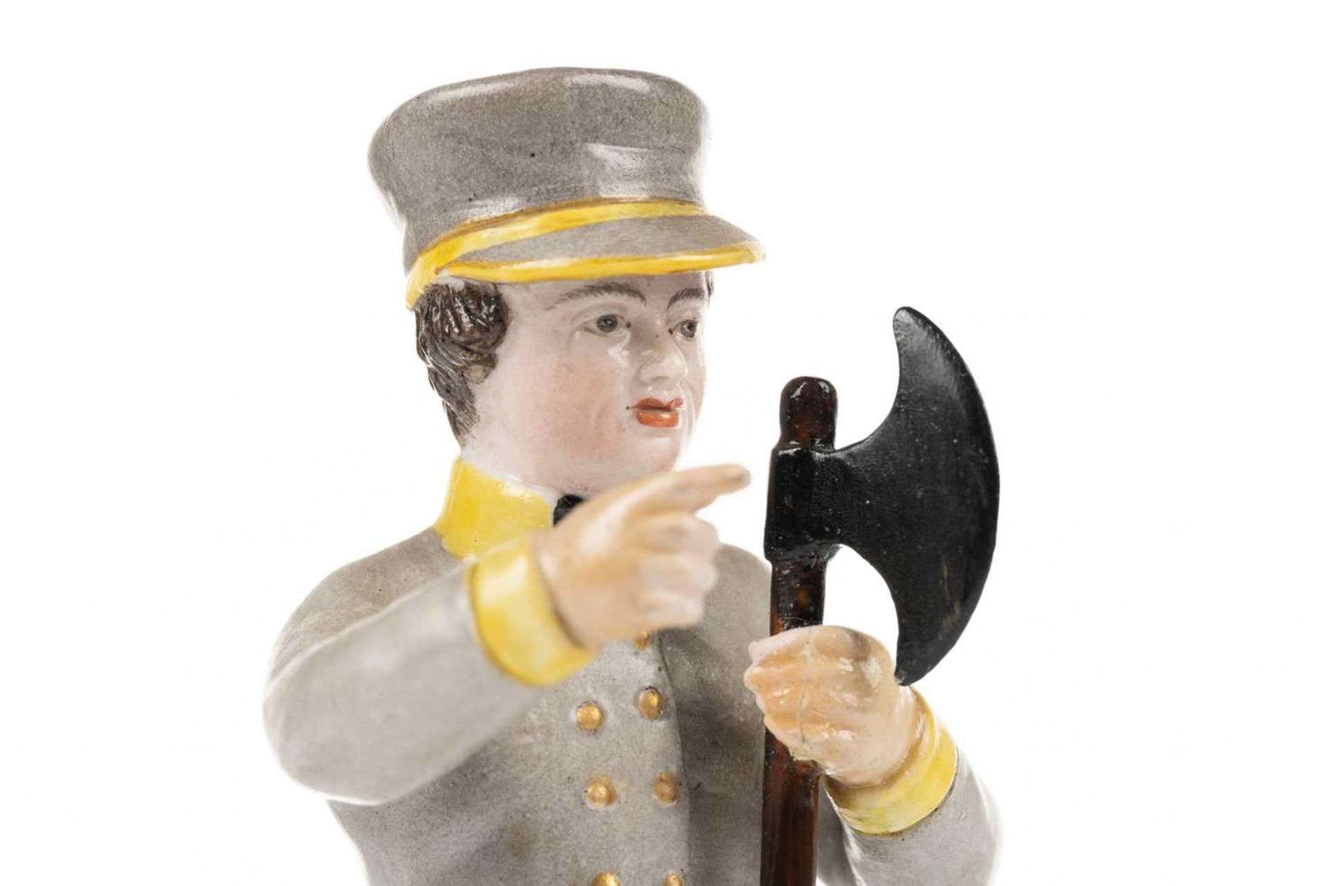 A Russian Gardner porcelain figure of a City Guard, 1820s, from the Magic Lantern series, 16 cm - Image 5 of 10