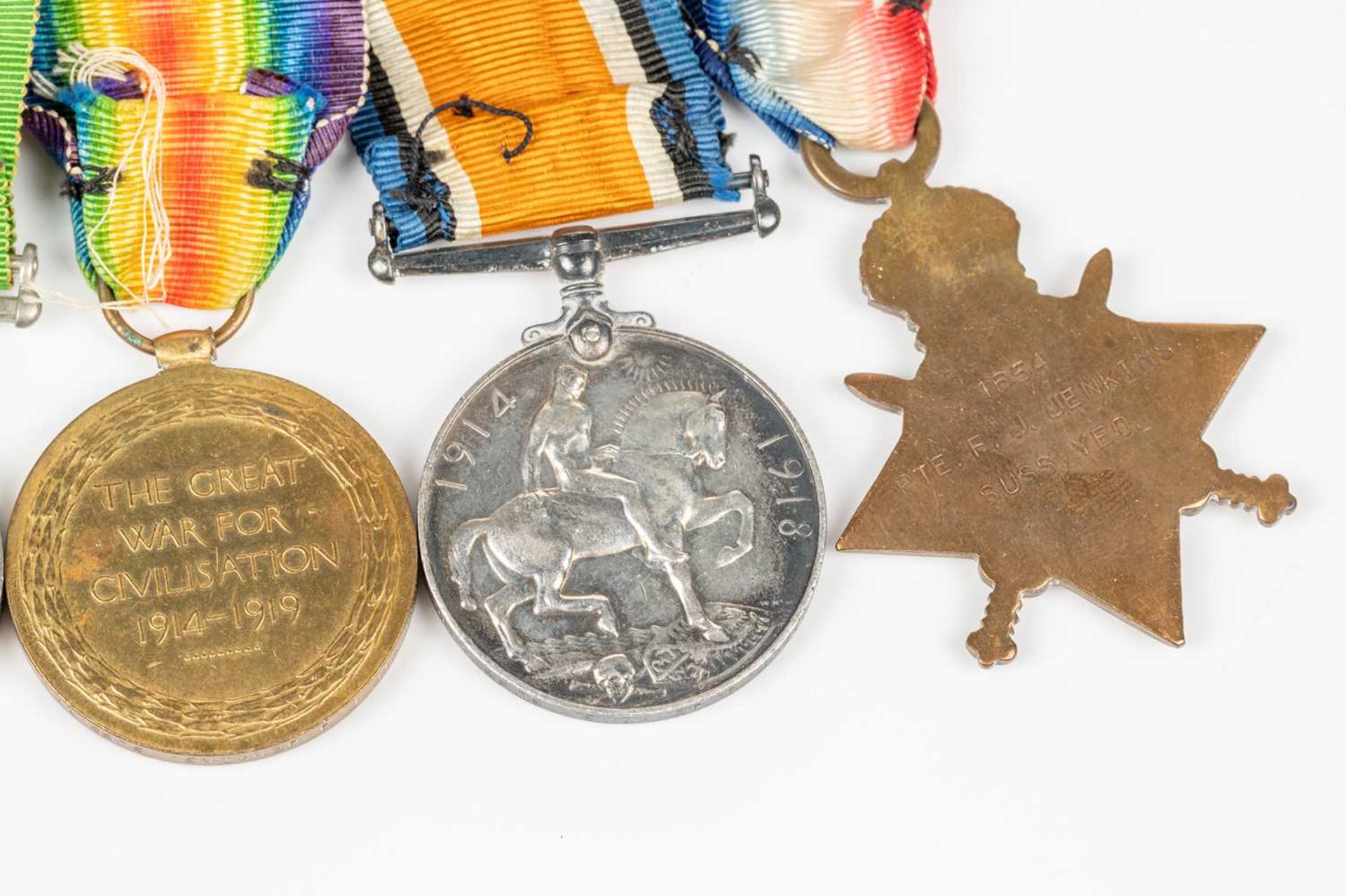 A WWI and WWII medal group, comprising a 1914-15 Star, a WW1 Campaign and a Victory medal, each - Image 6 of 7