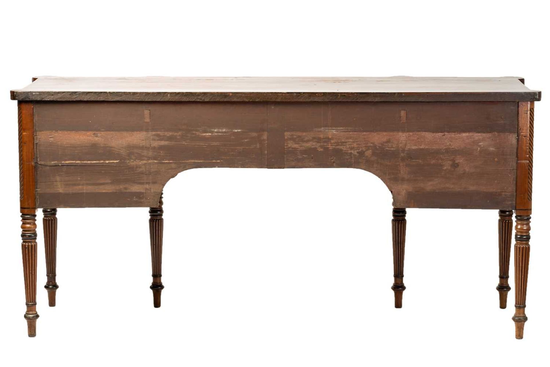 A Regency mahogany sideboard, the rectangular top with rounded corners and ebony strung edge over - Image 12 of 17