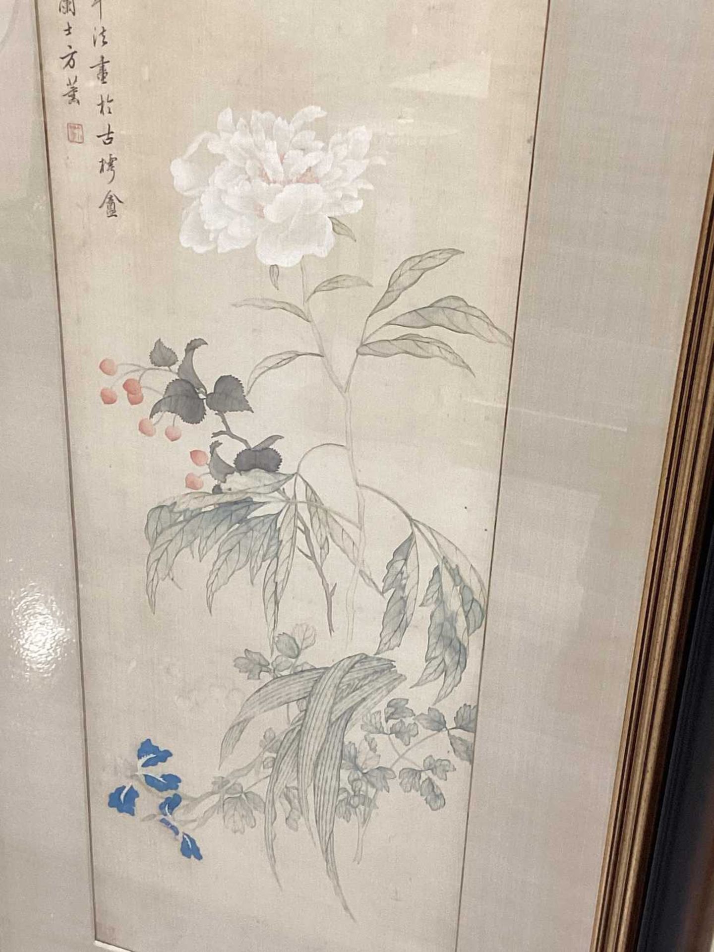 Fang Xun (Chinese, 1736 - 1799) Iris, wallflower, michaelia and peony, signed, watercolour on - Bild 15 aus 15