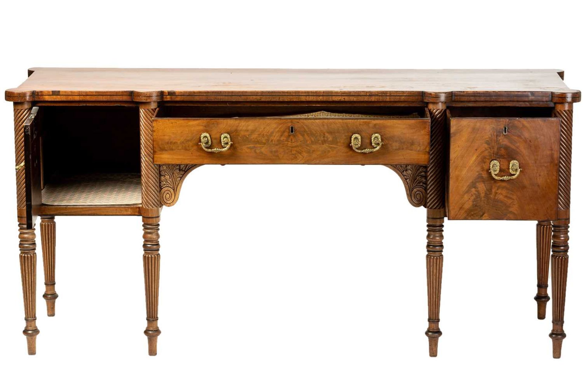 A Regency mahogany sideboard, the rectangular top with rounded corners and ebony strung edge over - Image 2 of 17