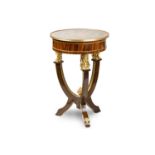 A French Empire-style circular rosewood gueridon table with a floral painted top, 20th century, with