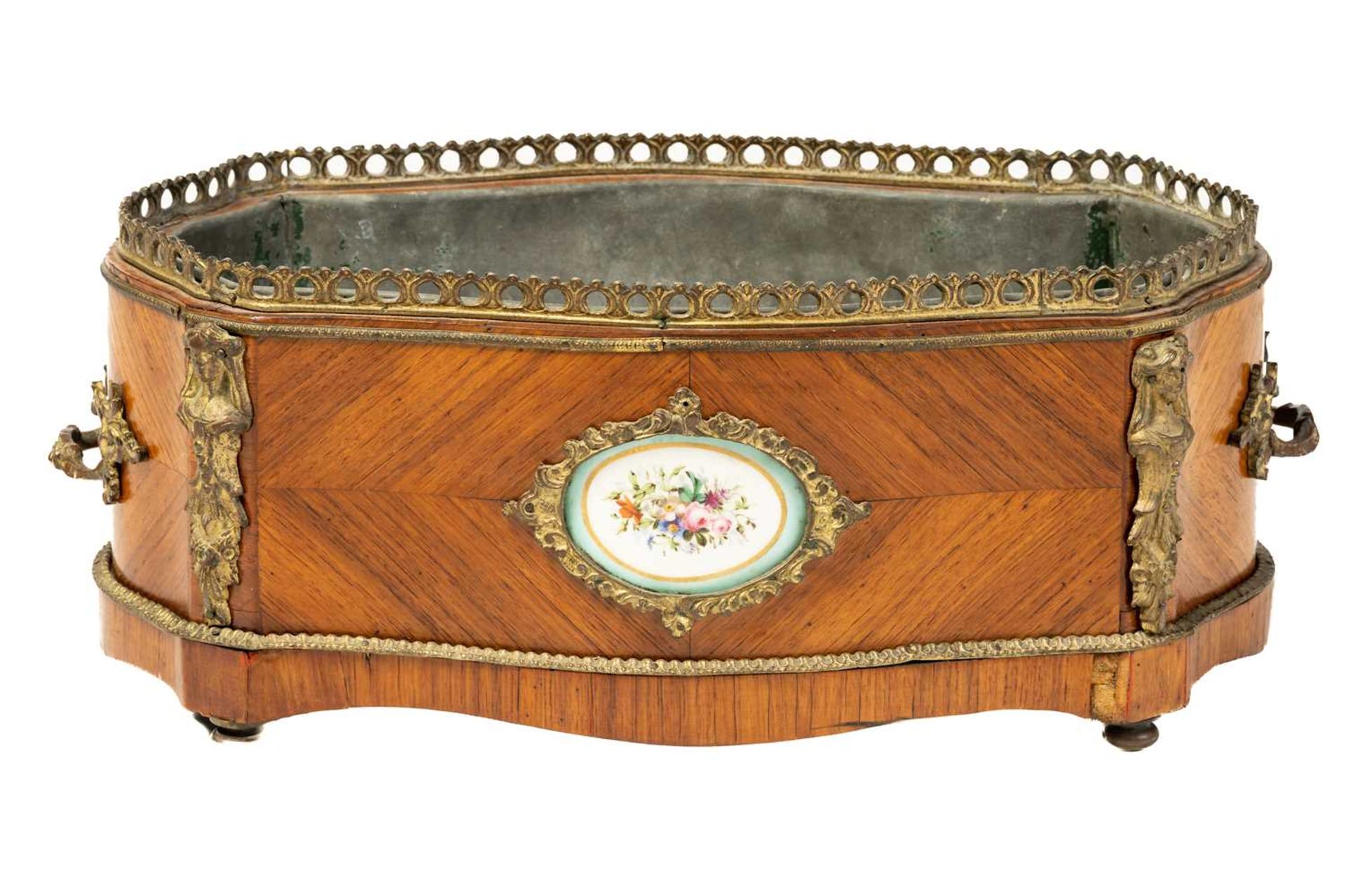 A Napoleon III style king wood table jardiniere of serpentine outline, C1900, with gilt metal - Image 5 of 7