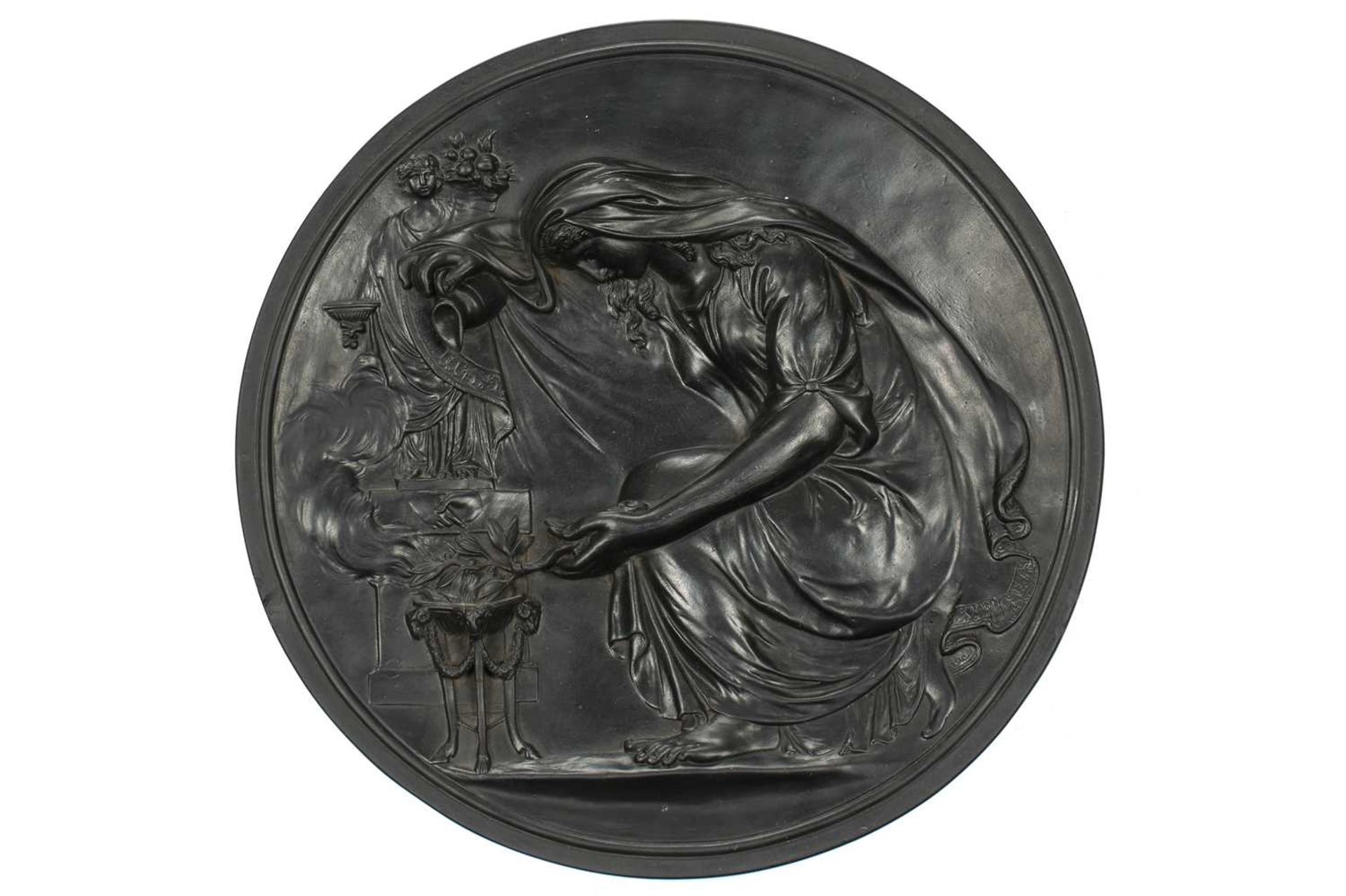 A pair of large late 19th century Wedgwood black basalt circular plaques, depicting neo-classical - Bild 13 aus 33