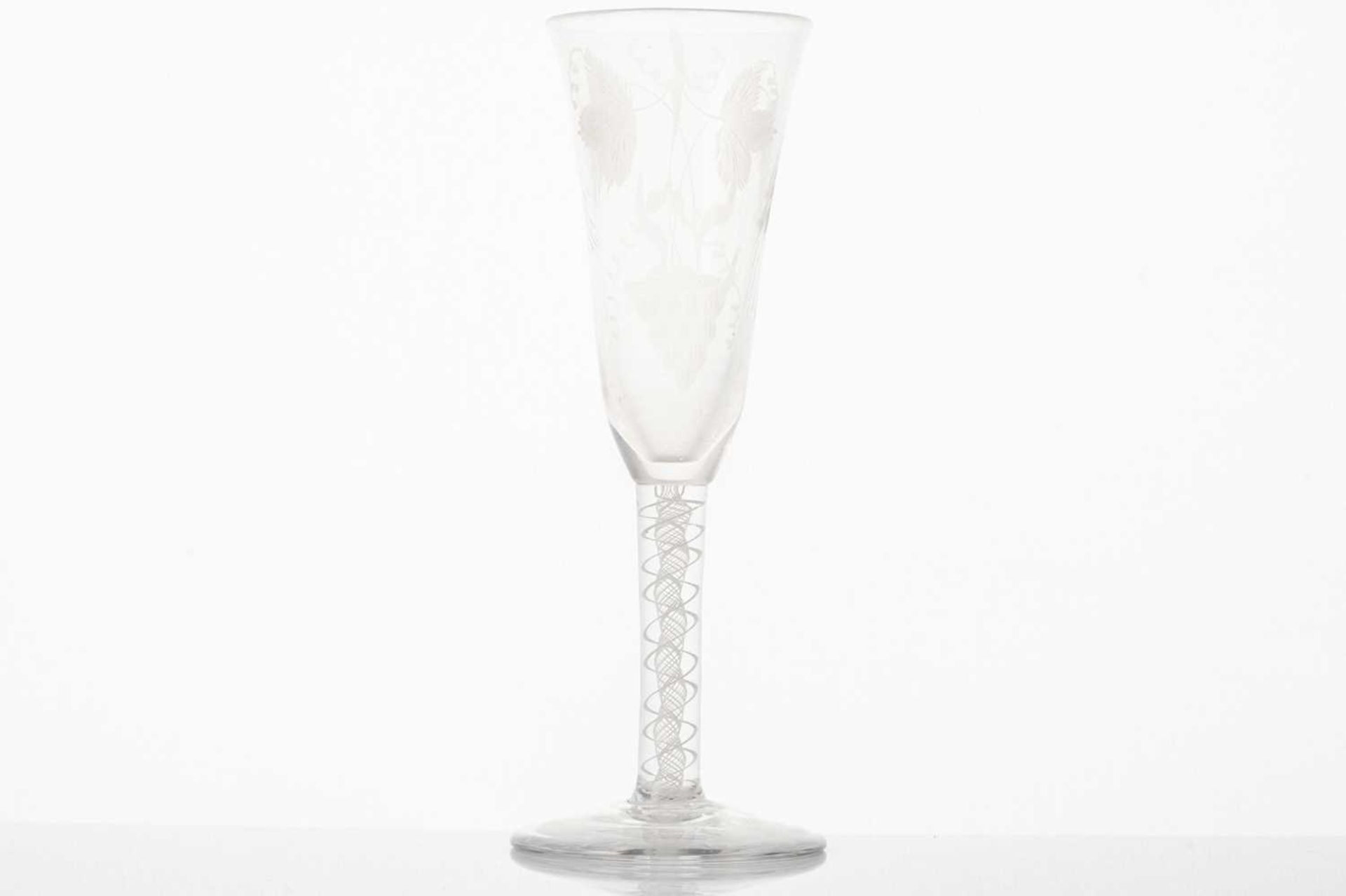 A late 18th century wine glass, the trumpet form bowl with hops and barley, on a plain stem and - Image 7 of 14