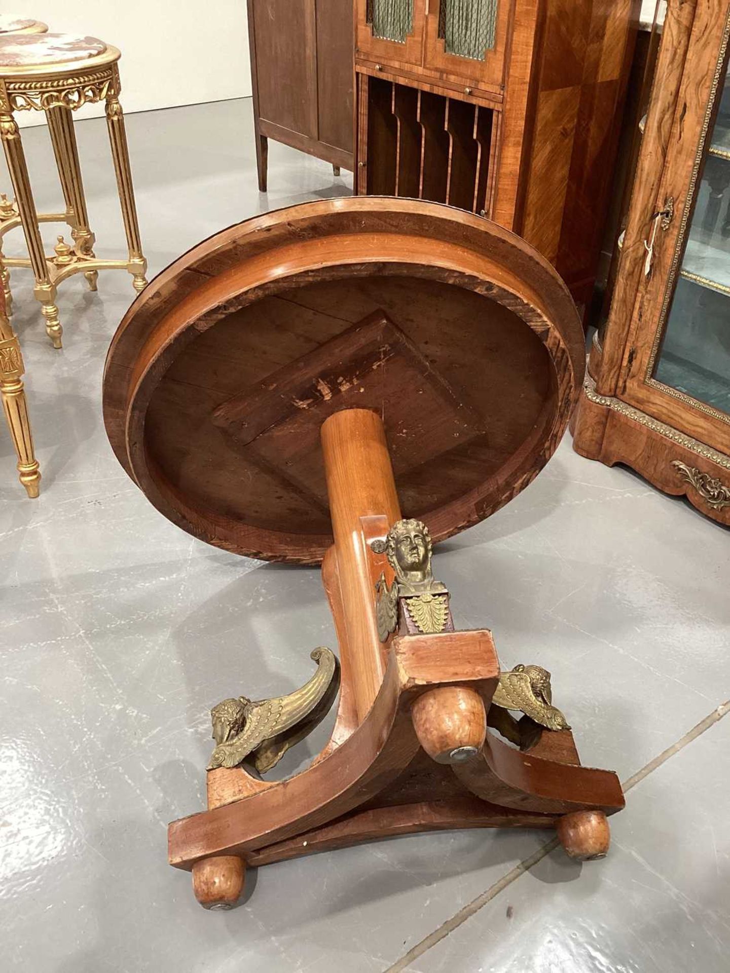 A French Charles X style mahogany gueridon, late 19th century, the circular top with a decorative - Image 12 of 12