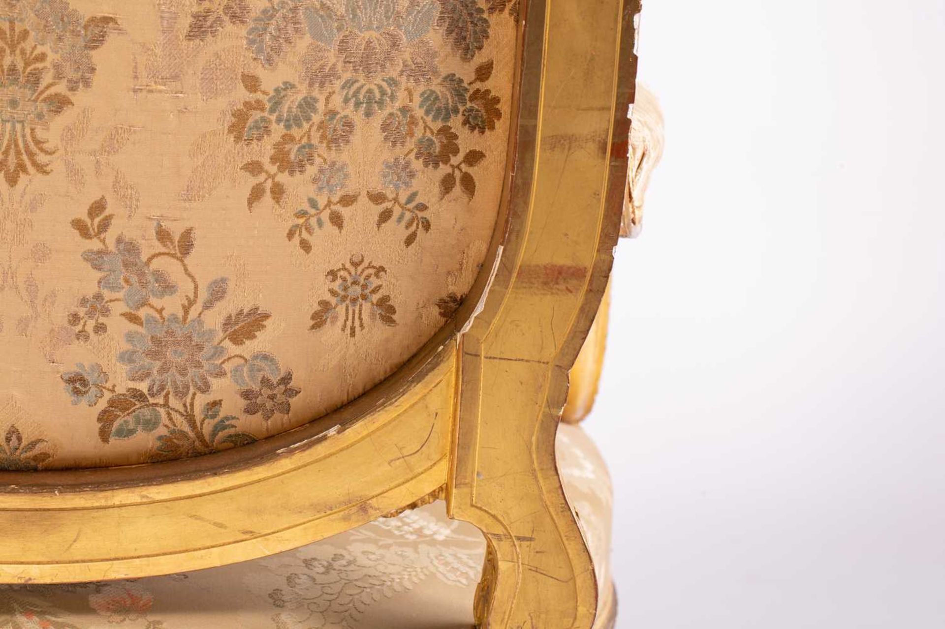 In the manner of George Jacob; a Louis XVI style finely carved wood and gilt gesso fauteuil, late - Image 12 of 35