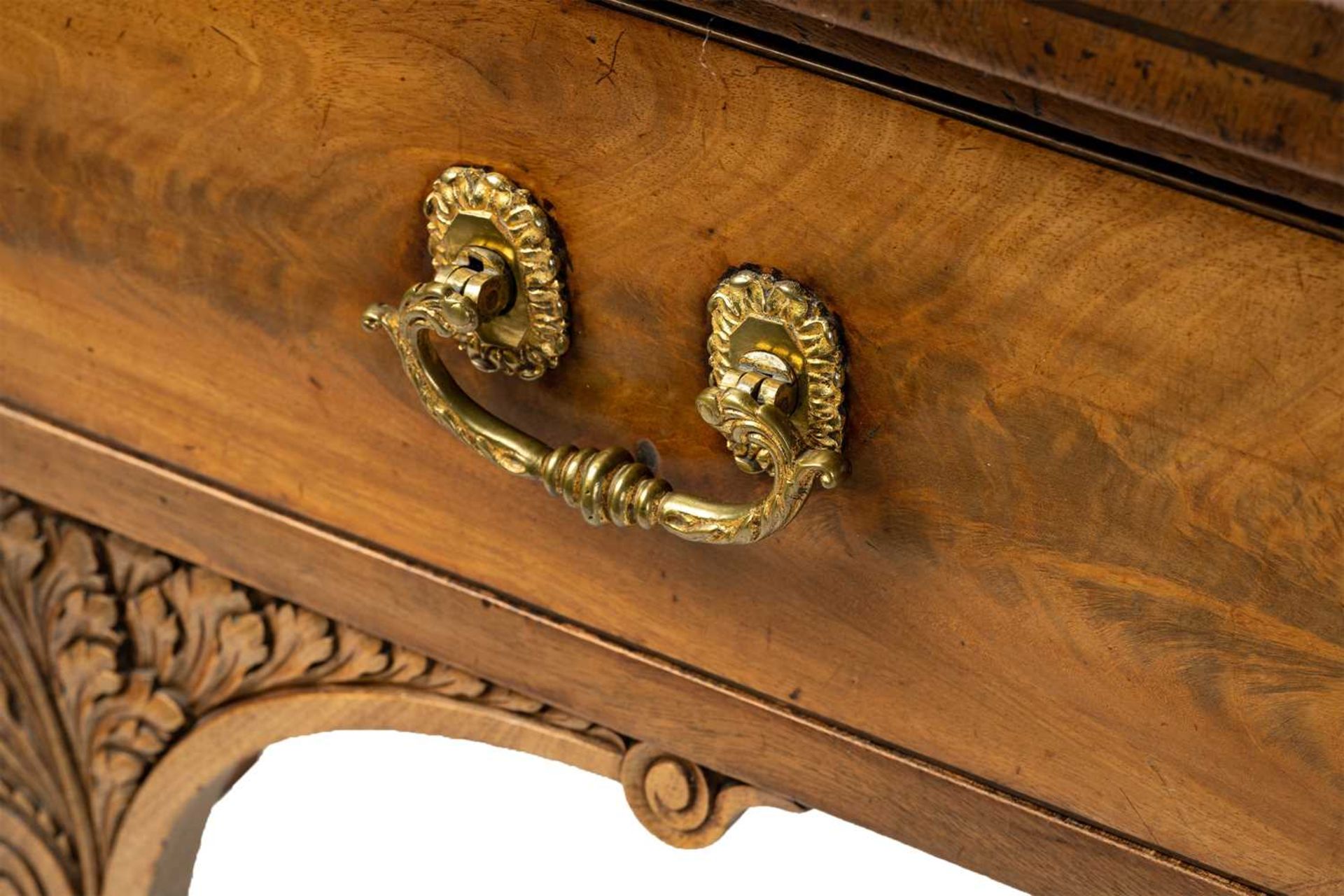 A Regency mahogany sideboard, the rectangular top with rounded corners and ebony strung edge over - Image 6 of 17