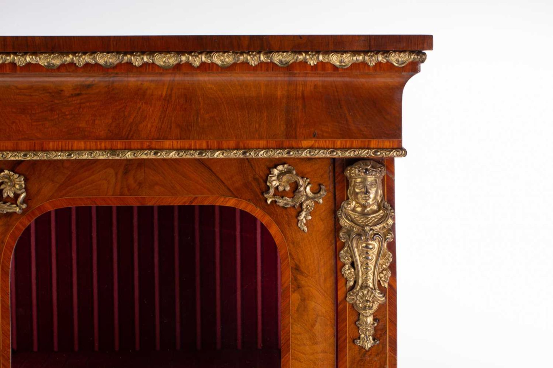 A Victorian French style two door figured walnut vitrine, with satin wood stringing and tulipwood - Image 5 of 13