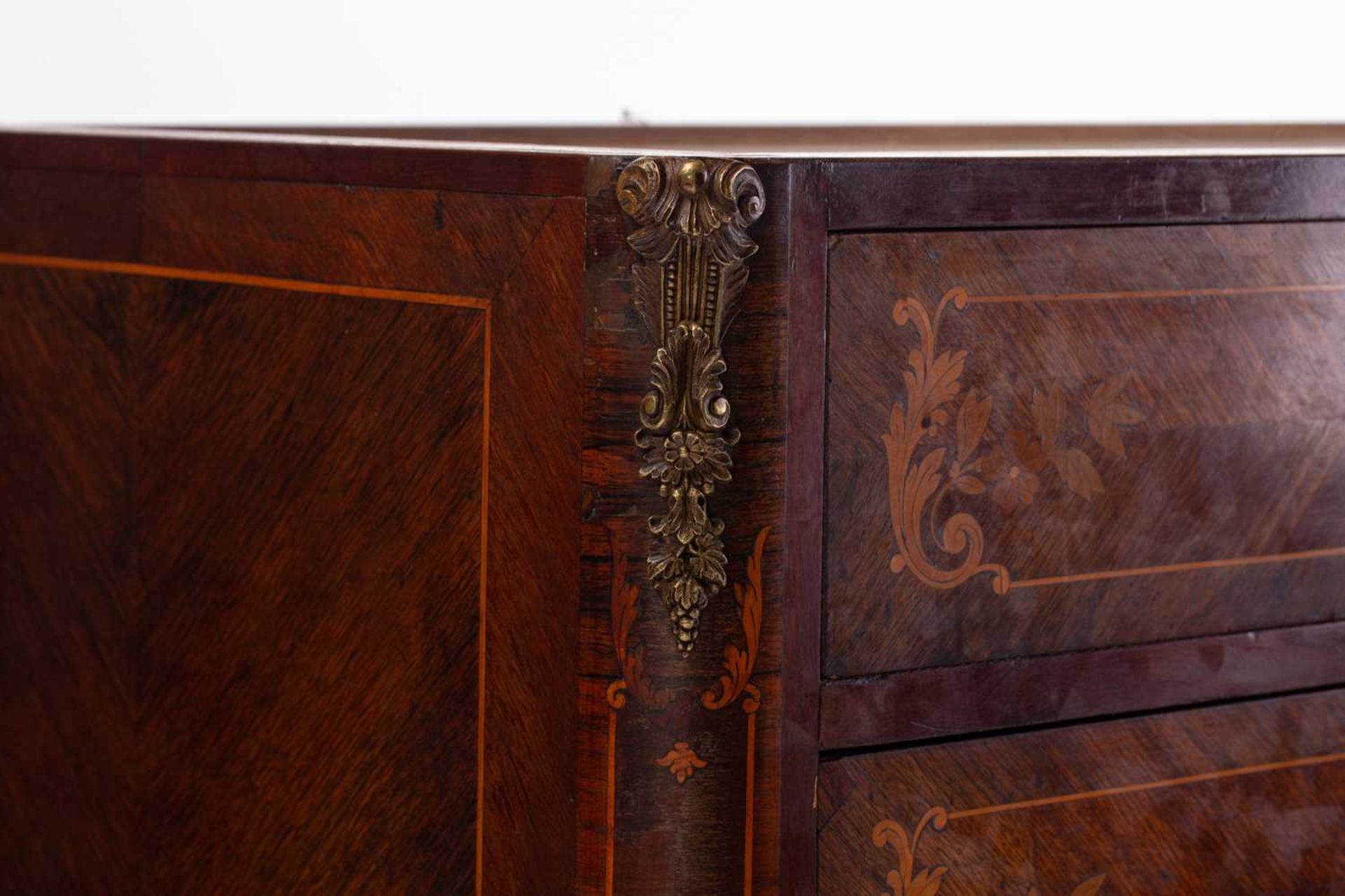 A French Napoleon III marble topped rosewood dressing commode with marquetry decoration, fitted four - Image 3 of 11