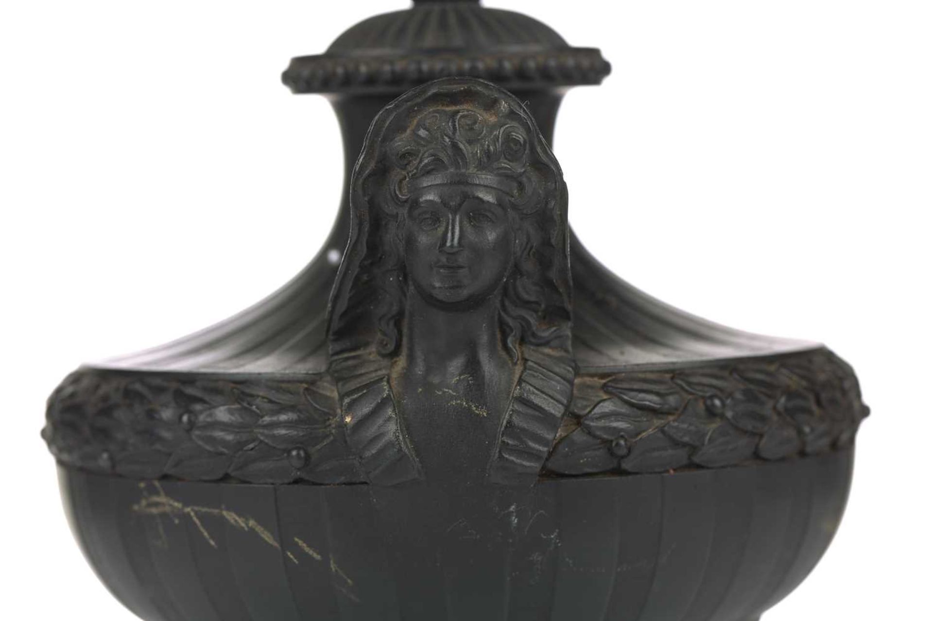 Wedgwood & Bentley, Etruria: a late 18th century black basalt urn and cover, of Classical form - Image 7 of 15