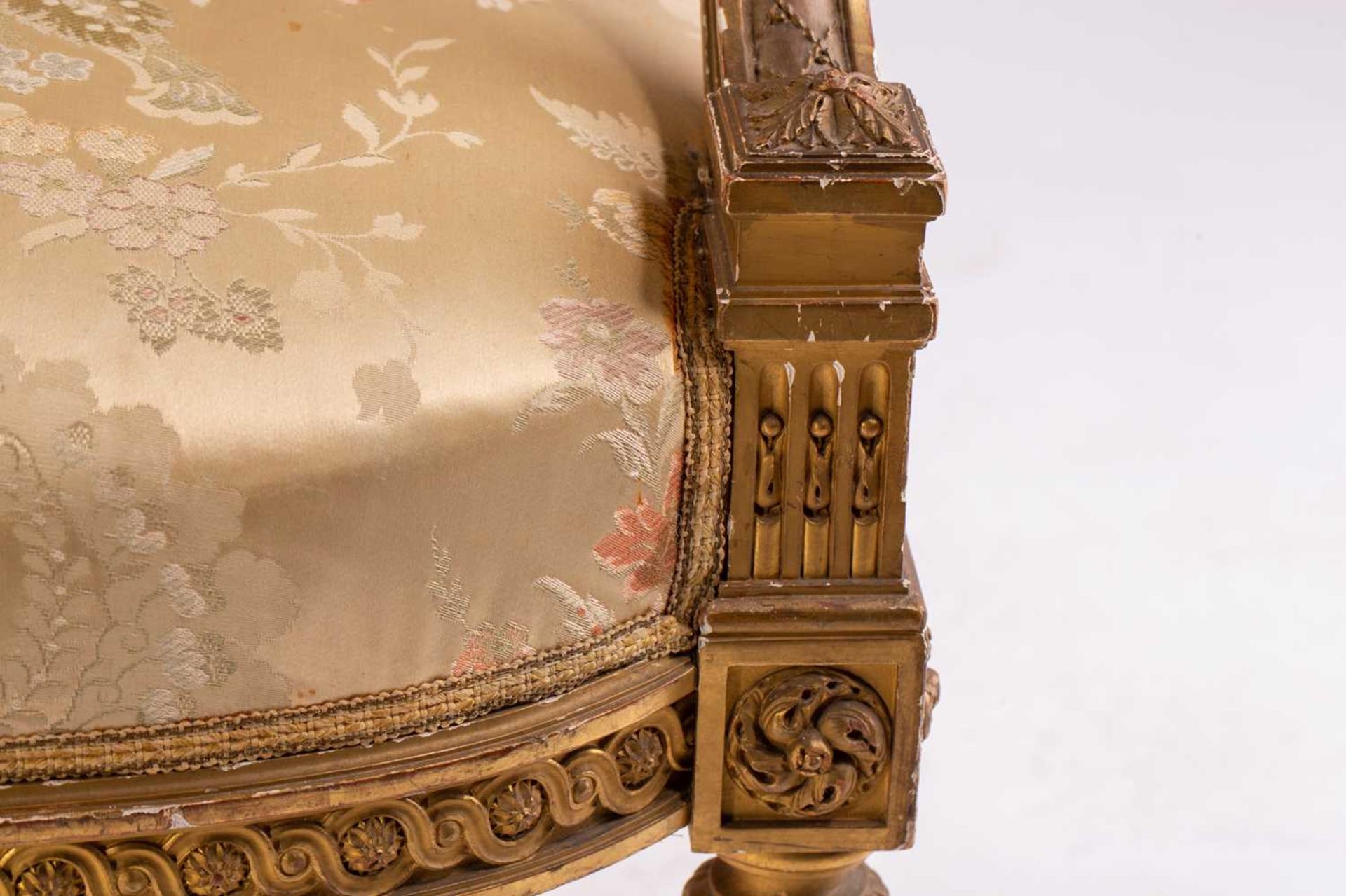 In the manner of George Jacob; a Louis XVI style finely carved wood and gilt gesso fauteuil, late - Image 18 of 35