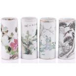 Four Chinese porcelain hat stands, late Qing - earl;y 20th century, each of cylindrical form,