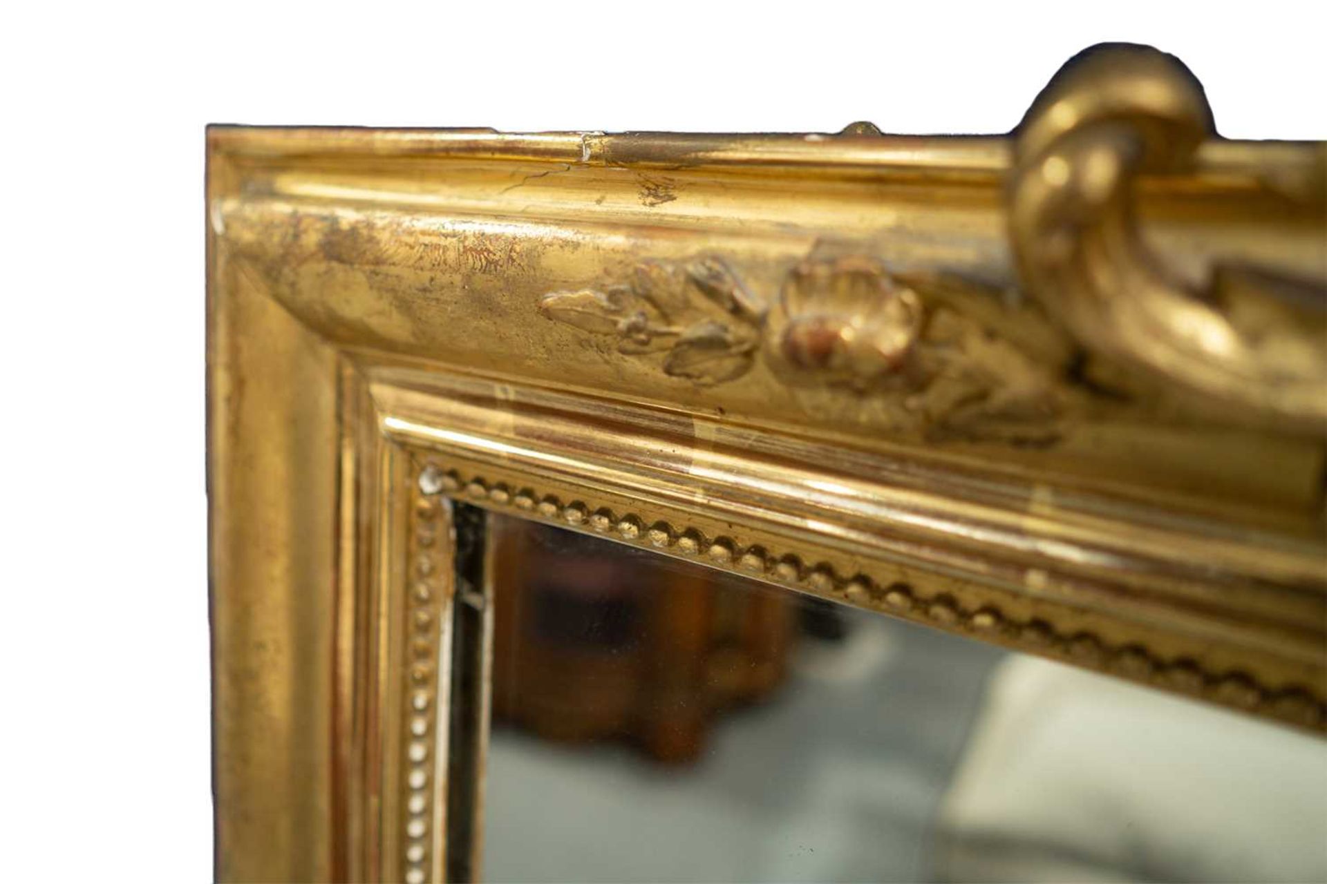 A late 19th-century French giltwood framed mirror, with shell and floral garland surmount, 154 cm - Image 5 of 5