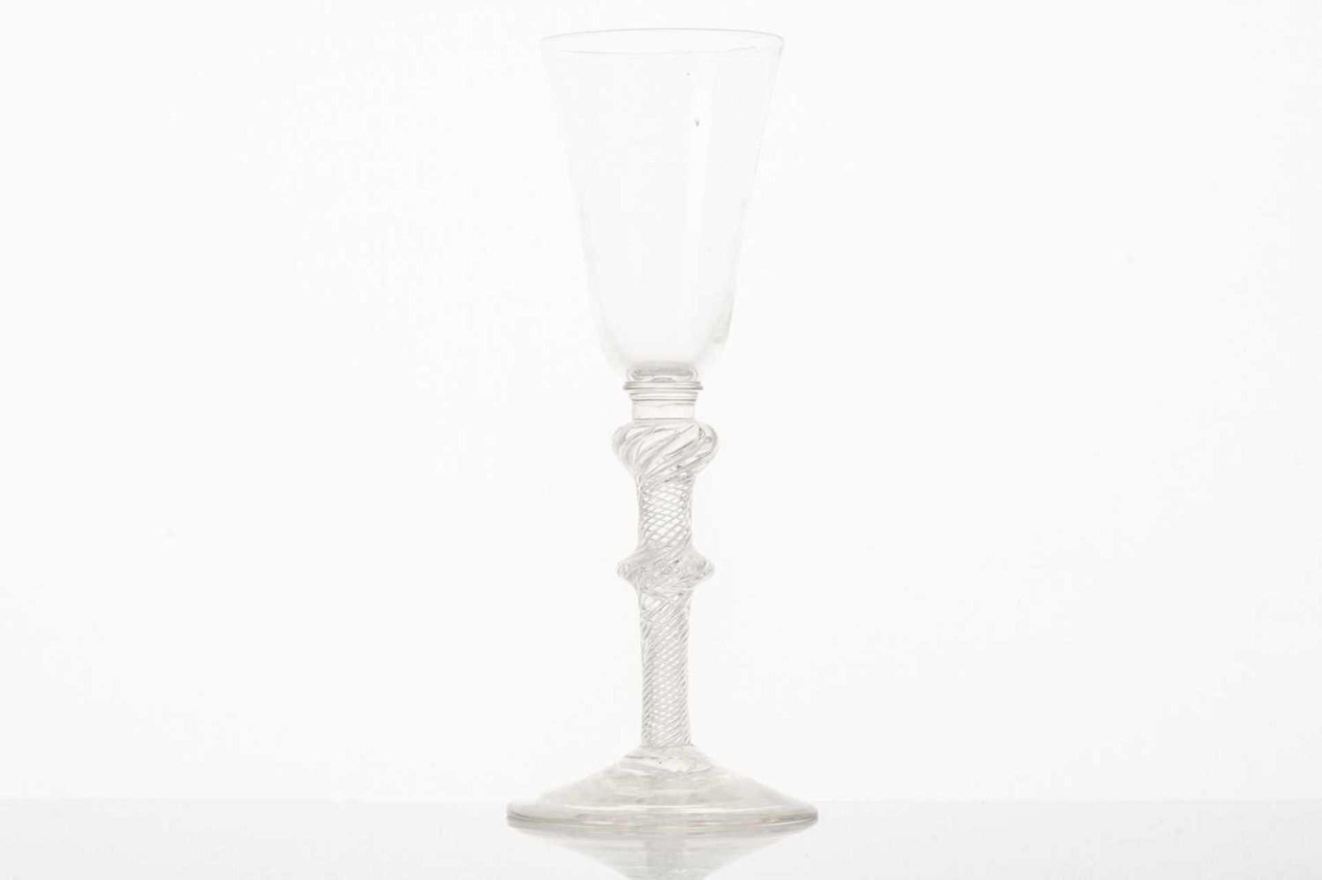 A late 18th century wine glass, the trumpet form bowl with hops and barley, on a plain stem and - Image 3 of 14